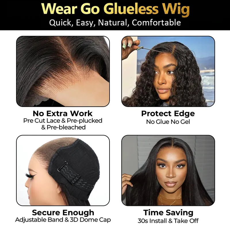UP TO 70%OFF🔥Pre-Cut Lace Curl Straight 360 Full Lace Frontal Glueless Wig With Invisi Drawstring Pre Plucked Human Hair Wig
