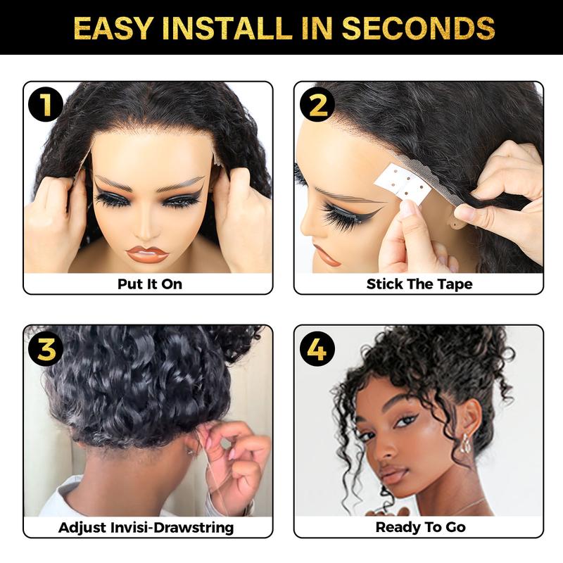 UP TO 70%OFF🔥Pre-Cut Lace Curl Straight 360 Full Lace Frontal Glueless Wig With Invisi Drawstring Pre Plucked Human Hair Wig
